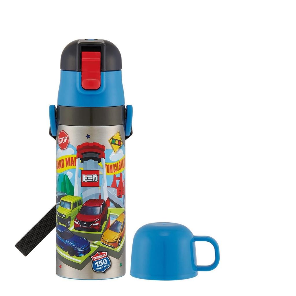 Skater Water 470ml and 430ml Tomica Stainless Sports Children's Bottle, 2-Way, (Direct Drinking) (Cup Drinking), 26, Boys, Steel, Insulated,