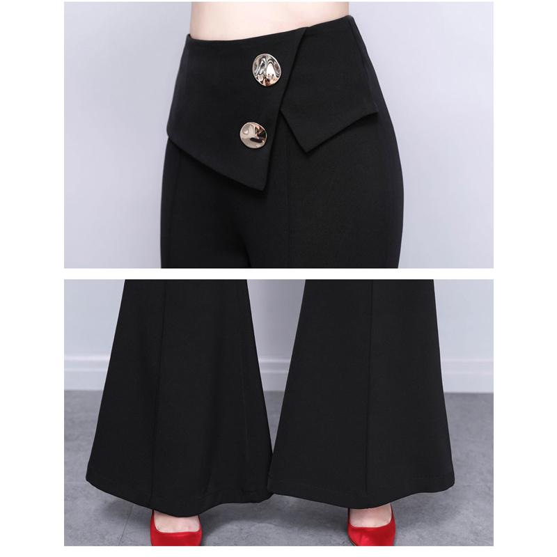 Harajuku Summer OL Office High Waist Women's Wide Leg Capris Long Pants for Women Skinny Flare Pants Woman Trousers Black