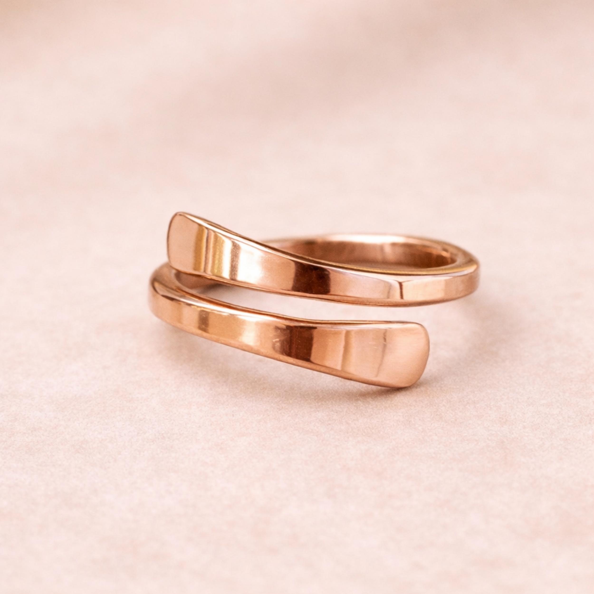 Кольцо-обходка из чистой меди, Регулируемое широкое кольцо-обруч, Массивное медное statement-украшение, Открытое кольцо-обмотка 4 медный