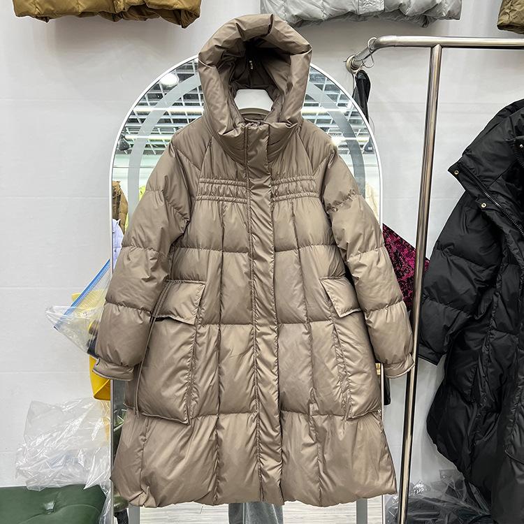 

Корейская версия свободного покроя средней и длинной длины, женская куртка-пуховик 2024 года, новая зимняя утолщенная белая куртка с капюшоном до колена Tide L