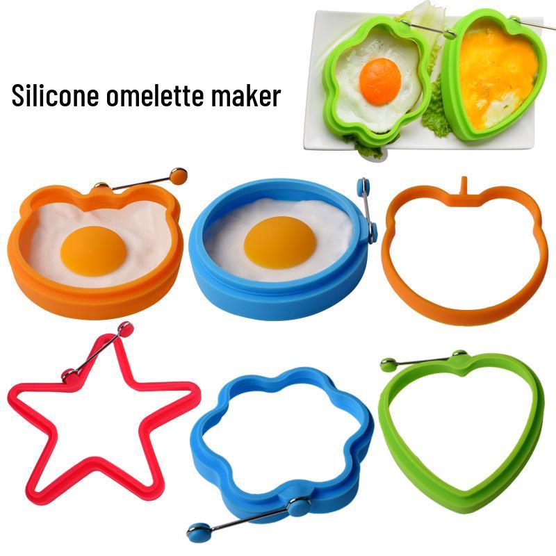 Cartoon Heart-Shaped Silicone Egg Frying Pan Ring with Handle - Nonstick Pancake Mold Cooking Tool