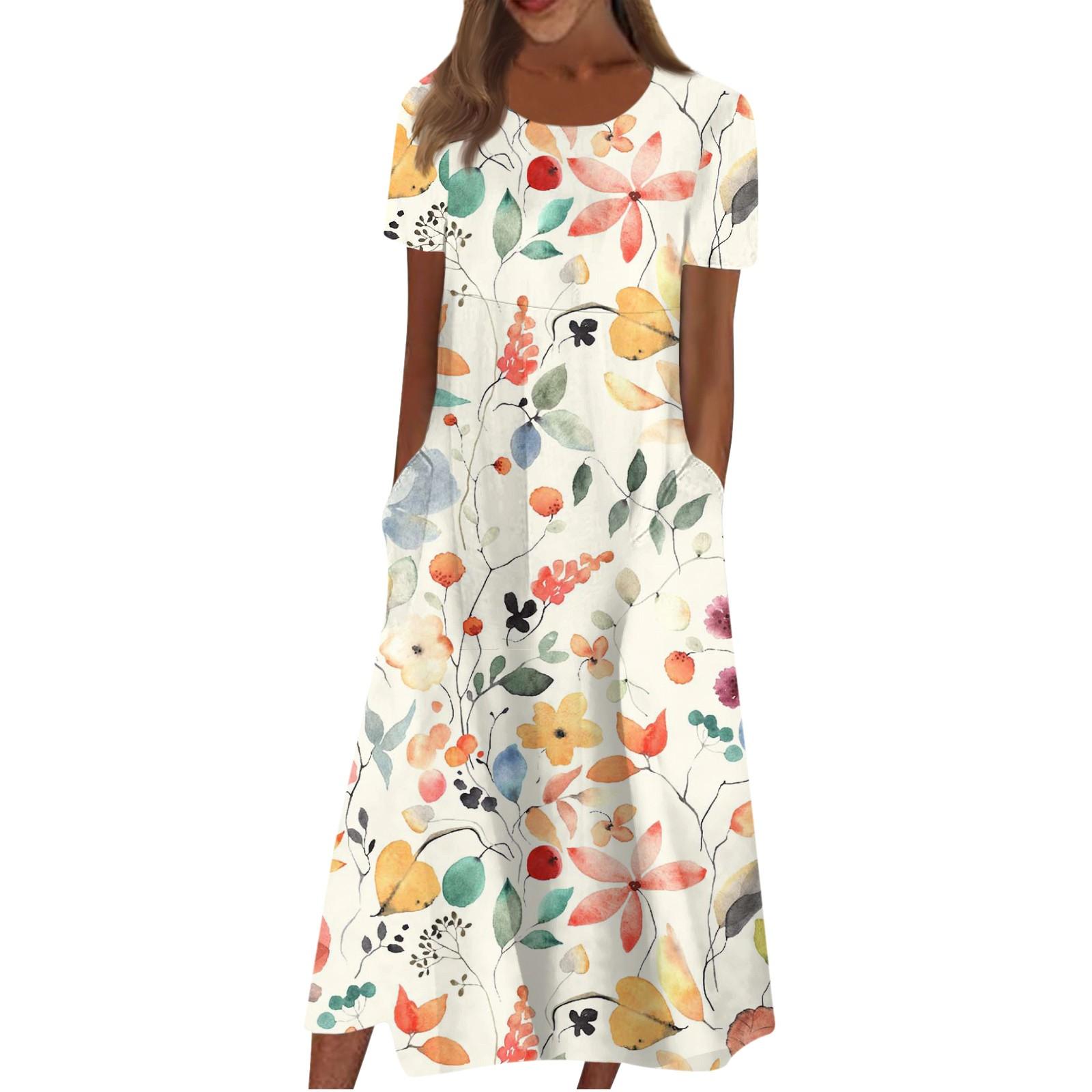 

Жен. Повседневные платья Платья с принтами Летние платья С принтами Плиссированные платья-миди с круглым вырезом Классический Классический На открытом воздухе Повседневные С короткими рукавами Свободные платья XXXL бежевый