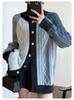 Women's Retro Hong Kong Style Mid-Length Cable Knit Wool Cardigan with Round Neck