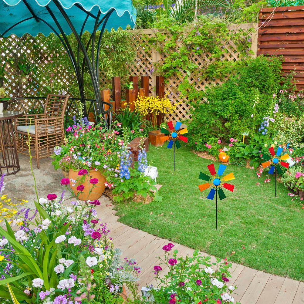 Colorful Metal Windmill Garden Decor Iron Art Wind Spinner Sculpture for Yard Patio Balcony