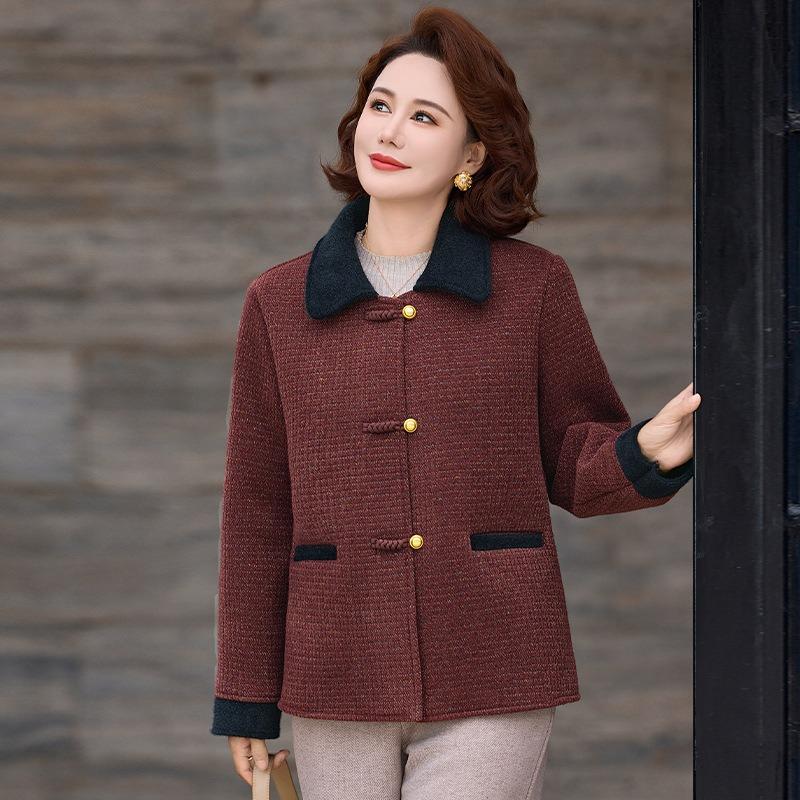 Mom's Spring and Autumn Fleece Thickened Woolen Coat To 0-year-old Middle-aged and Old Women's High-grade Coat