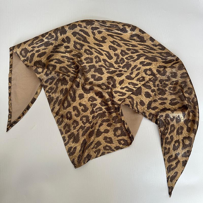 Luochi Liquid Silver Leopard Print Triangle Scarf - Spicy Girl Style Spring/Autumn Head Scarf for Clubbing and Street Dance