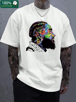 Herrenmode Casual T-Shirt, 220g Verdickt, Kurzarm, Ganzjahres-Strickstoff mit leichtem Stretch, Regular Fit Print-Tee