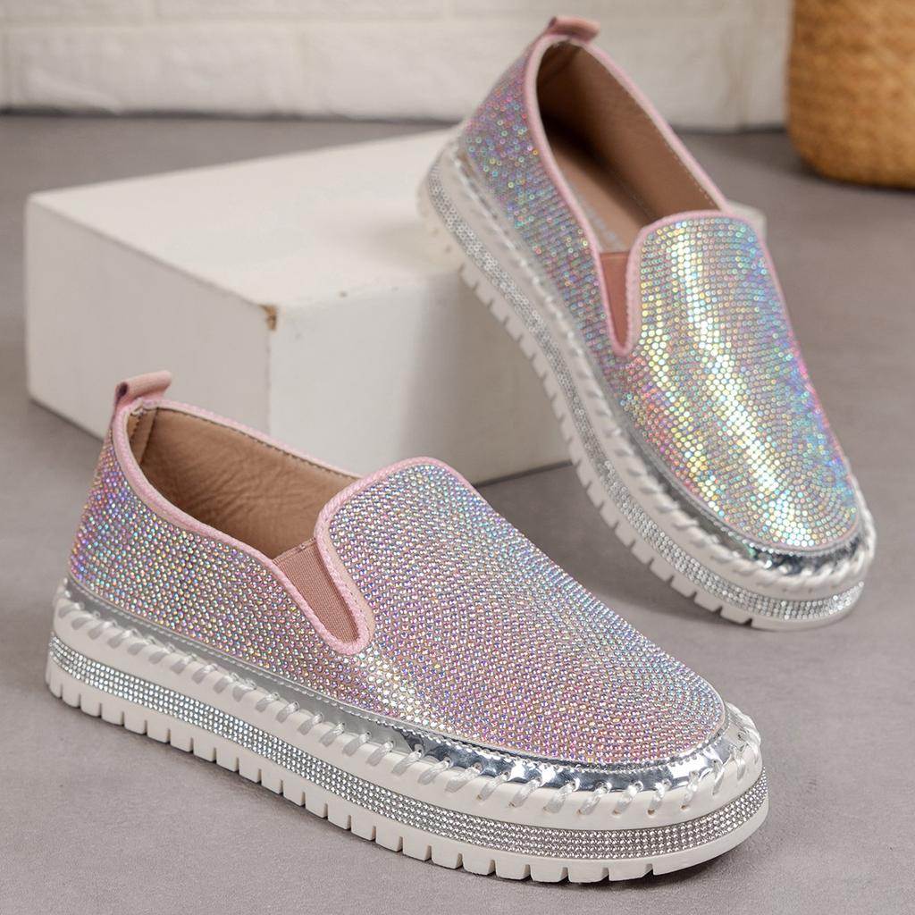 Mokasíny veľkej veľkosti Dámske platformové ploché topánky Jarné Nové Dizajnové Šaty Krištáľové topánky Chôdza Pohodlie Jediné topánky Zapatos Mujer Q84