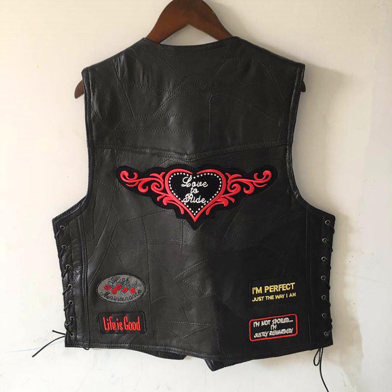 Gilet da motociclista in pelle da uomo europeo e americano con stemmi ricamati