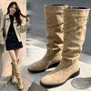 But Knee Khaki Stacking Boots Tall Knight Boots Women's New Autumn and Winter Pleated Thin Boots