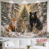2D Flat - 2D Flat - 1pc 2D Flat Tapestry Wild Animals Gather in a Snowy Forest, Including Fox, Bear, Deer, Owl, Rabbit, Raccoon, And Bird, Creating a 