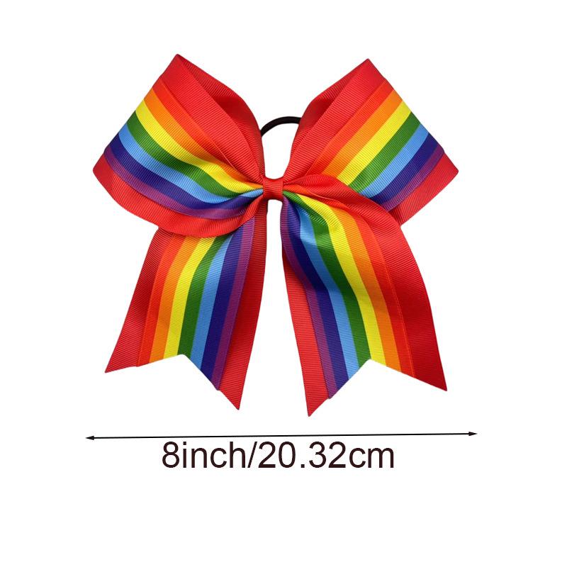Trendy Rainbow Ribbed Bow Hair Clips & Rubber Band Sets for Kids