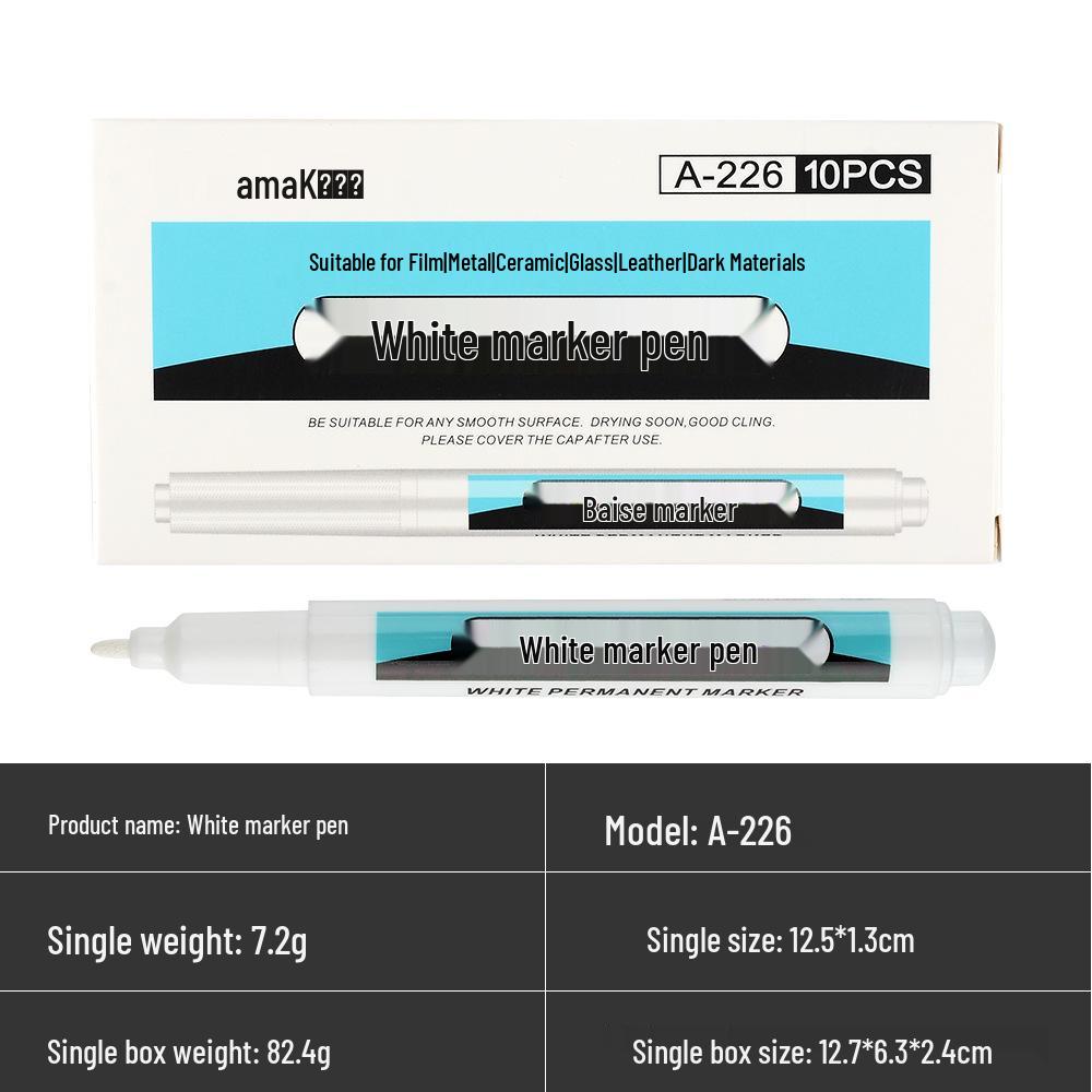 Odorless White Water-Based Fine Tip Marker for Black Card, Fade-Resistant Graffiti and Tire Highlighting