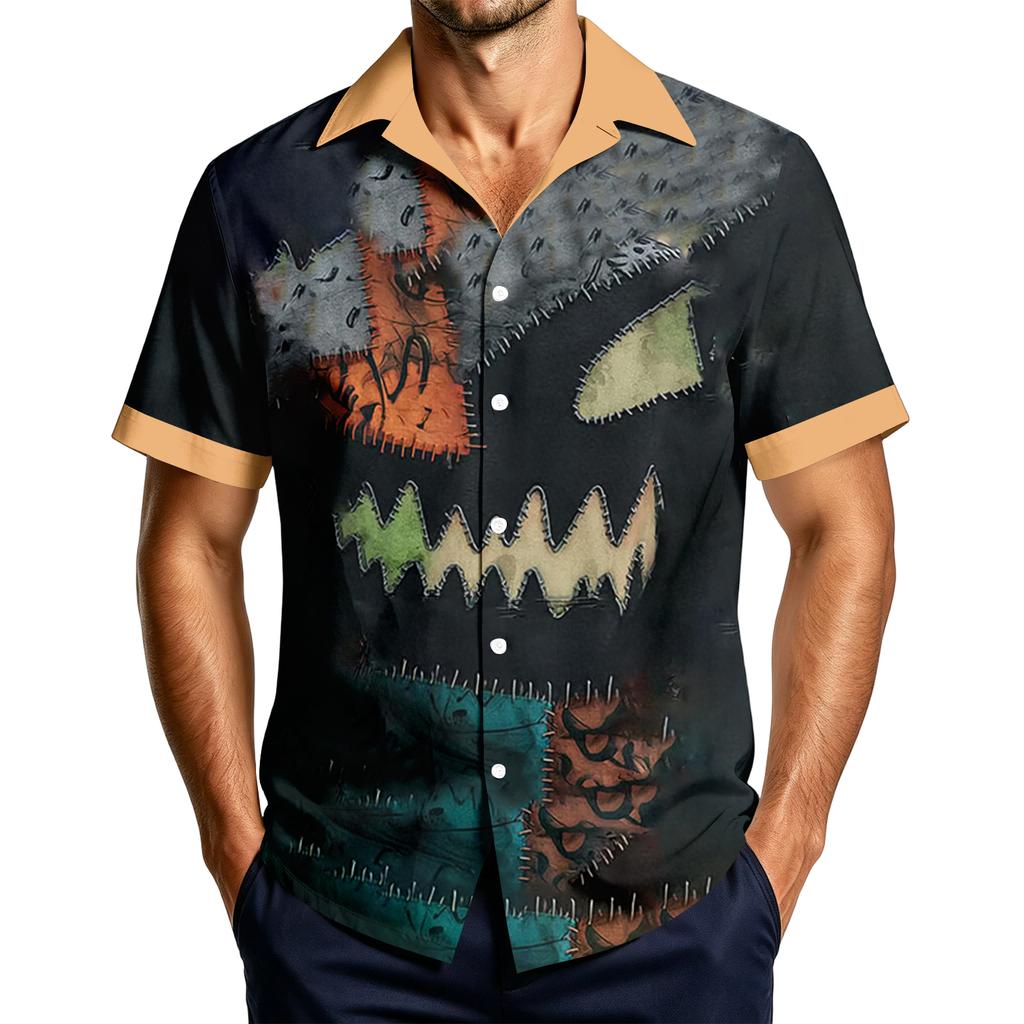 Men's Casual Short Sleeve Shirt with Halloween Print for Parties and Everyday Wear