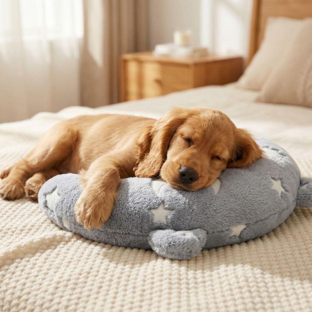 Plush Cat Glowing Pillow Moon Star Dog Sleep Mat Cartoon U-Shaped Pet Pillow  Indoor