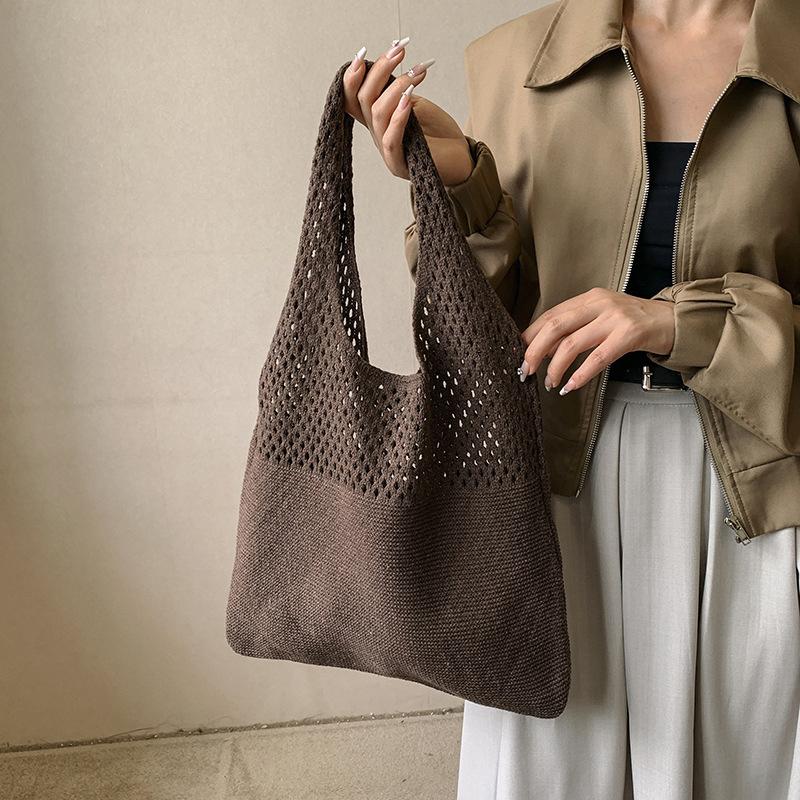 Vintage Hollow Out Summer Beach Woven Women Shoulder Bag Knitting Handbags Large Capacity Crochet Tote Bags