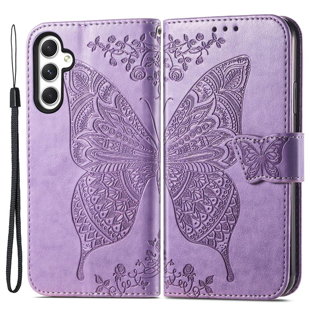 For Samsung Galaxy A55 5G Cell Phone Case Butterfly Imprinted Leather Cover