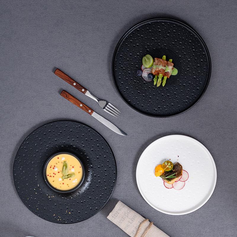 Minimalist Nordic Solid Color Ceramic Plate for Steak and Dessert, Mars Crater Rim Design