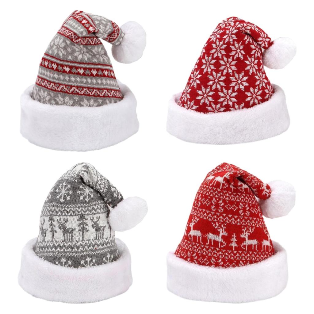 Christmas Hat Plush Xmas Cap Christmas Party Decorations Unisex Knitted Hat