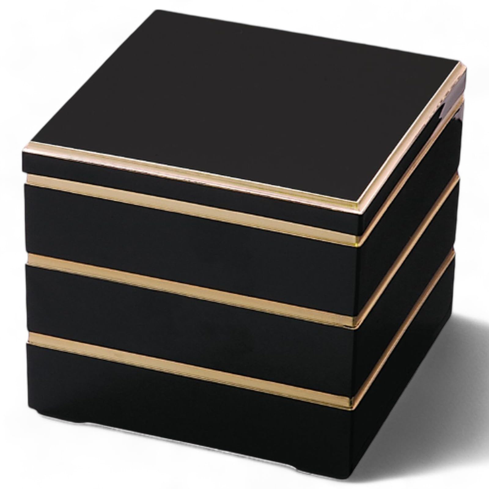 

J-kitchens Лакированная коробка Джубако, 3 яруса, 7 дюймов, стиль Аракура, для интенсивного использования, черная с золотой каймой, 20 см, смола, сделано в Японии