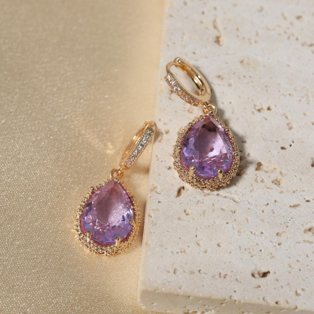 

Simple Water Drop Shape Dangle Earrings for Women Fashion Zirconia Earring Jewelry Party Accessories фиолетовый