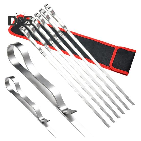 6/10Pcs Stainless Steel BBQ Skewers with Storage Bag Ring Design Flat BBQ Needle Metal Stick for Grilling Sausages Seafood Veggies