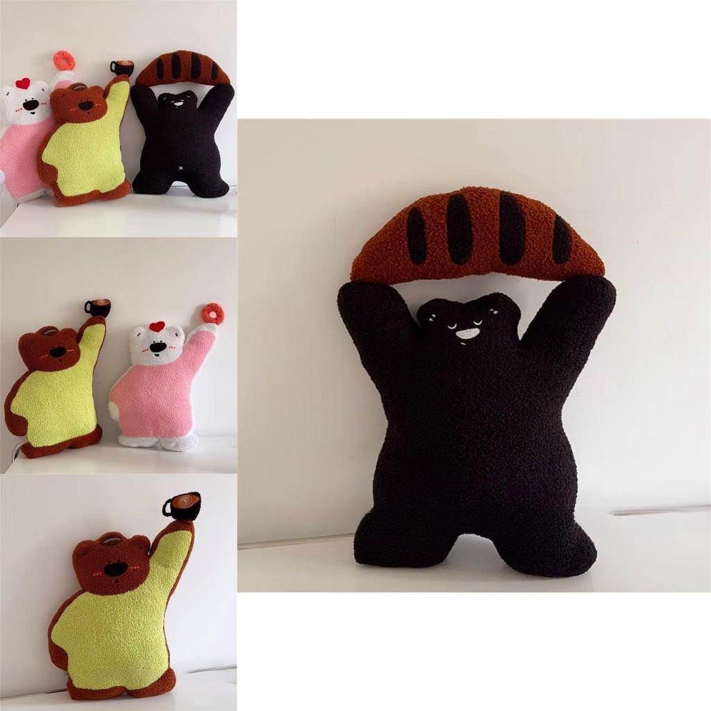 Cute Cartoon Bread Coffee Donuts Teddy Bears Plush Doll Pillows For Couch And Lounge Decor