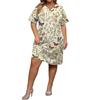 Summer Plus Size V Neck Short Sleeve Knee Pocket  Print Casual Dress For Women