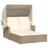 VidaXL Chaise Longue Double avec Auvent et Coussins, Bain de Soleil, Transat de Jardin Patio Terrasse Arrière-cour, Beige 365810