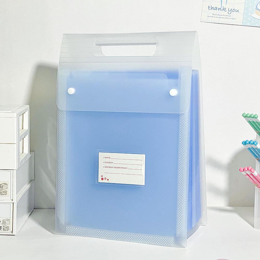 

Large Capacity Gradient Color File Bag 13 Pockets Flip Cover Design Document Organizer Handheld A4 File Folder Students синий