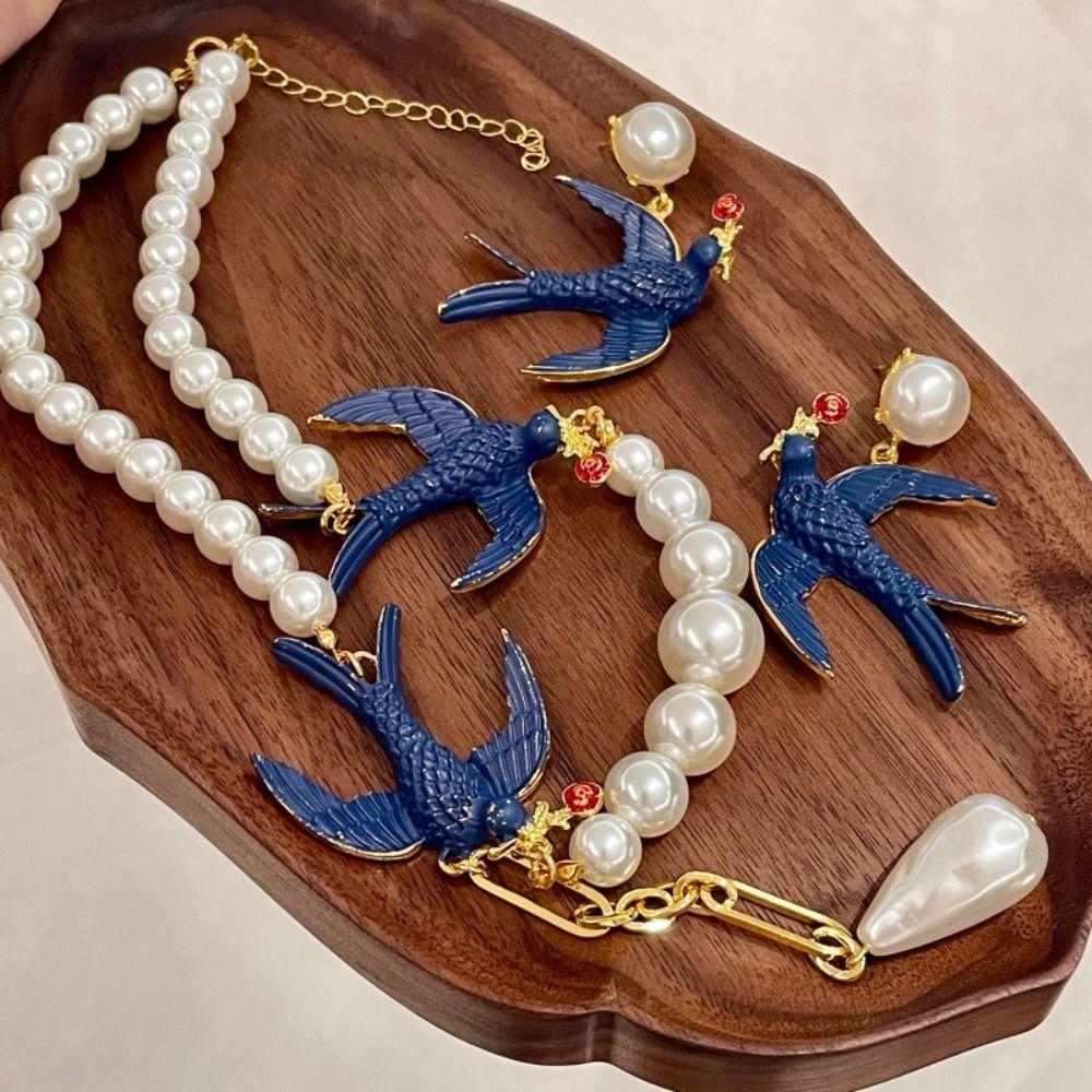 Beads Woven Baroque Pearl Necklace Animal Geometric Earrings Fashion Women's Jewelry Set Gift