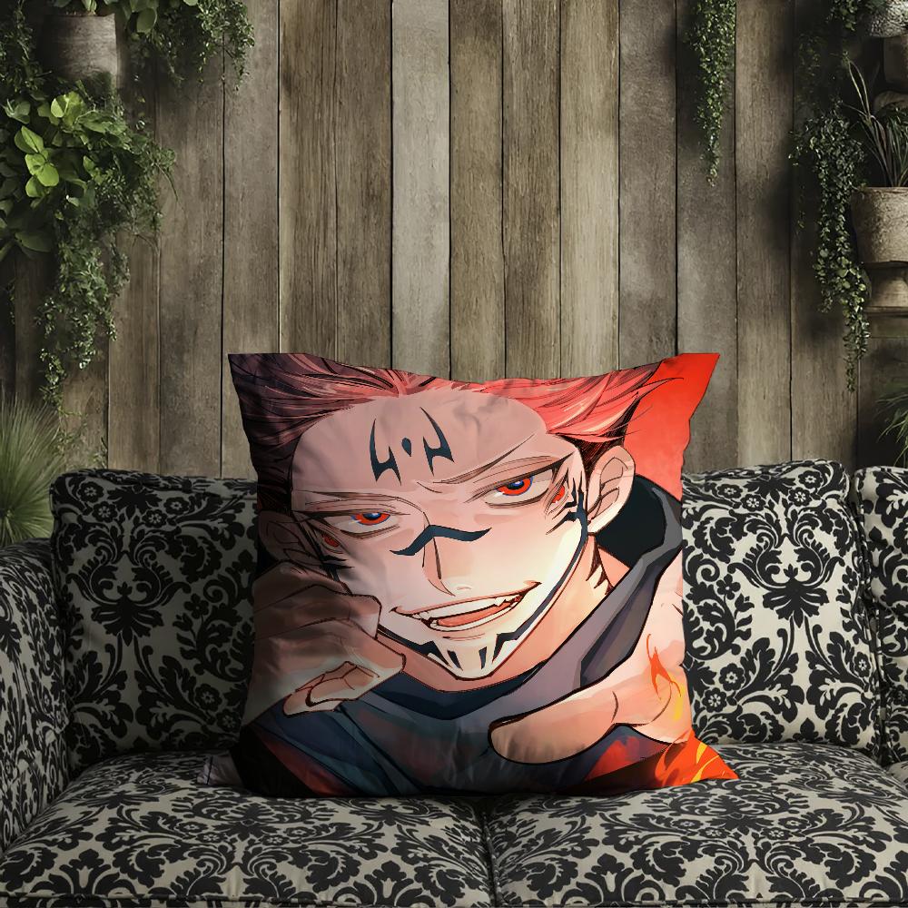 Sukuna Kissenbezug Kissen für Zimmer Schlafzimmer Sofa Wohnzimmer Rückenlehne J-Jujutsu Kaisen Auto Ryomen Quadratisches Kopfteil