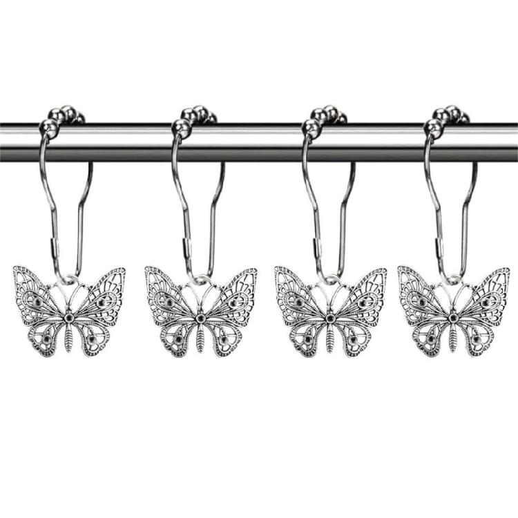 Decorative Butterfly Curtain Hook for Bathrooms Roller Systems Corrosive Metal Materials Easy Slide On Installation