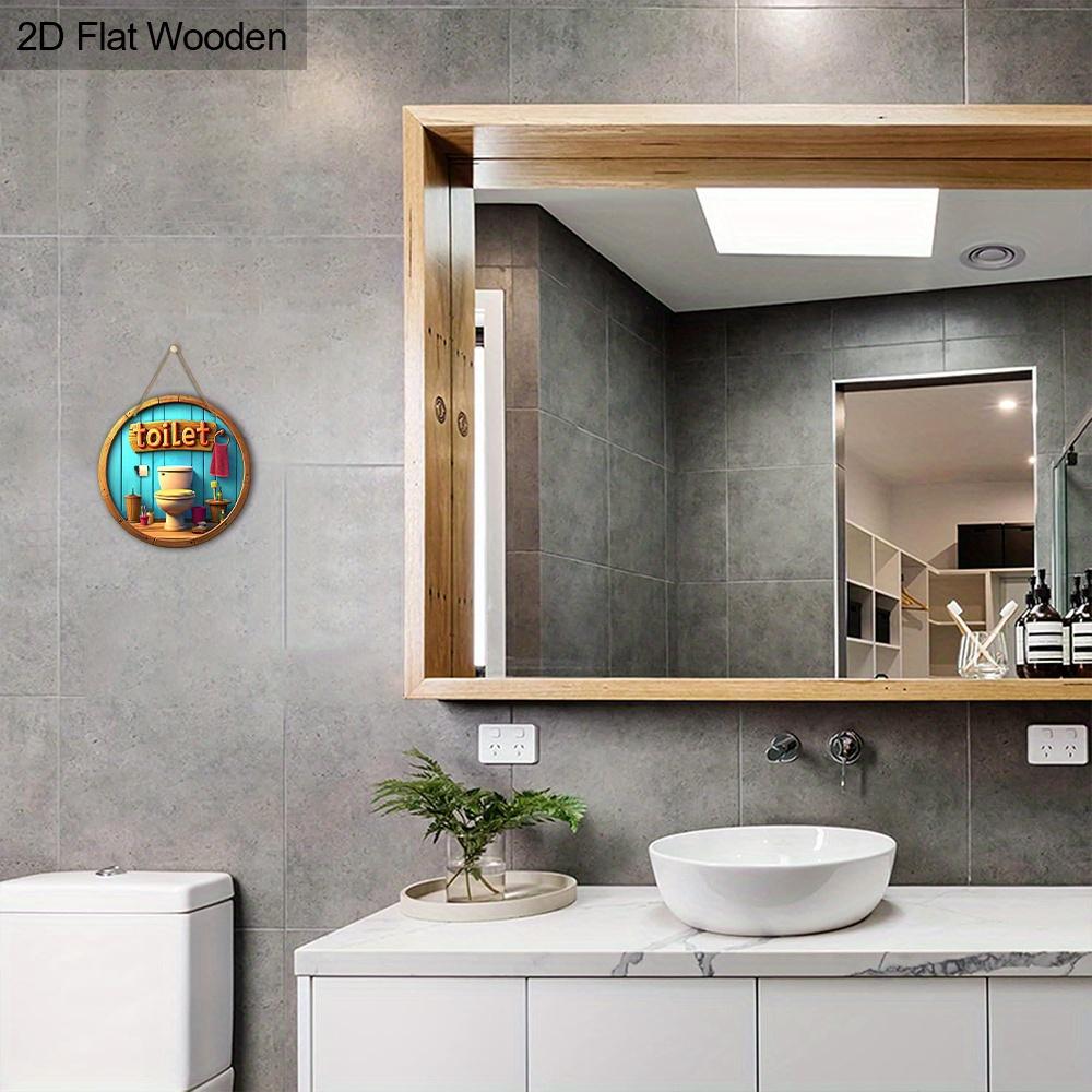 Toilet Wooden Sign with Closestool Pattern - Round Sign for Toilet Door Hanging Decor - Ideal Bathroom Hanging Ornament