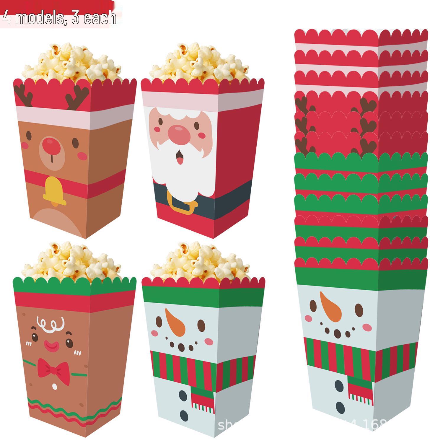 Christmas Popcorn & Snack Box: Chicken & Candy Design, Foldable French Fry Holder
