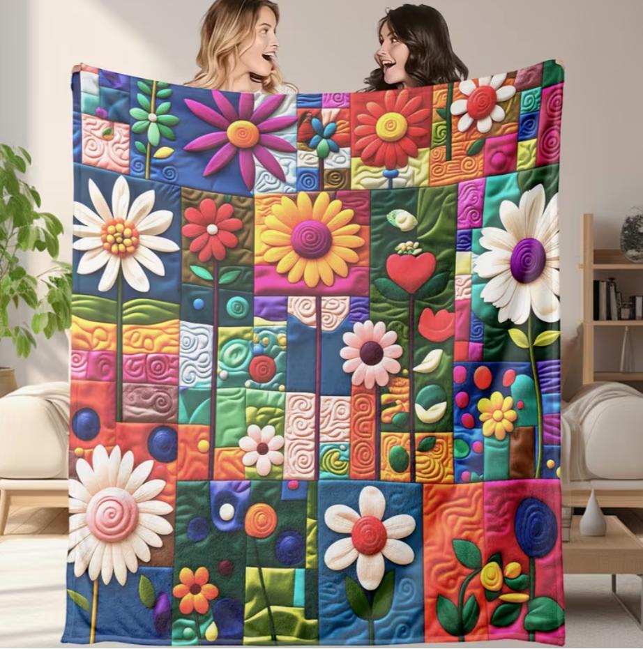 1 Piece of Soft and Warm Flannel Blanket, Suitable for Purple Tulip Flower Heart Checkered Love Flower, Purple Home Decoration