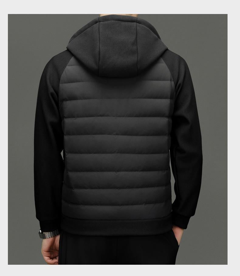 Men's Hooded Lightweight Down Jacket - Stylish Patchwork Short Coat for Fall and Winter Warmth