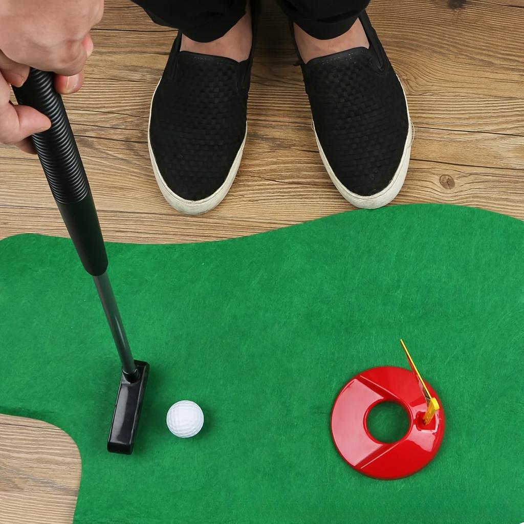 1set Mini Golf Putting Green Set - Toilet Leisure Entertainment Sport-Bathroom Indoor Sports Game with Putter & Ball for Adults