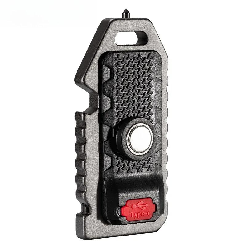 Keychain Flashlights Mini Led Light Selfdefense Whistle Multifunctional Portable Rechargeable 10W Built In Battery for Outdoor