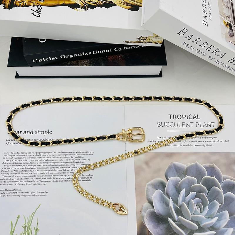 Women Waist Chain Fashion Metal Woven Belt With Hook For Summer Casual Wear