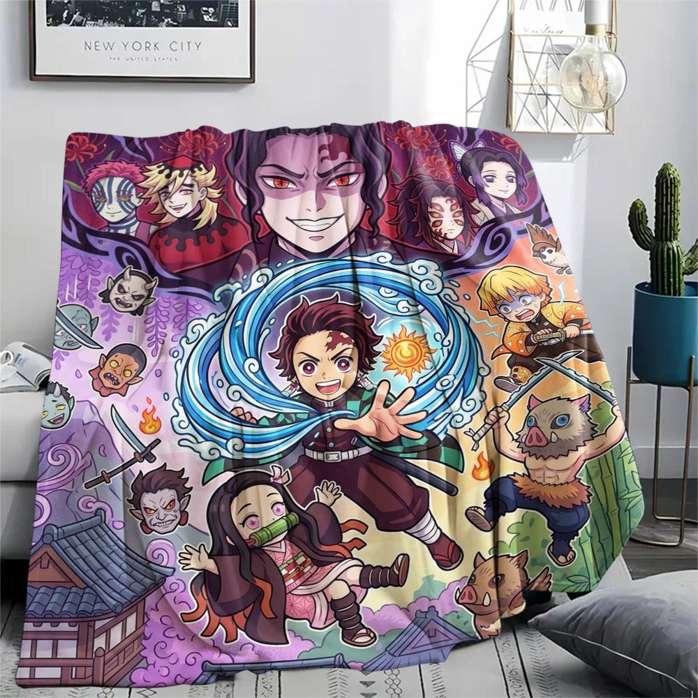 Demon Slayer Tanjiro Flannel Blanket Warm Cozy Print Design for Bedroom Beds Sofas Outdoor Travel.-TING