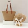 Woven Sun Hat And Large Capacity Straw Tote With Striped Pattern For Travel And Casual Wear