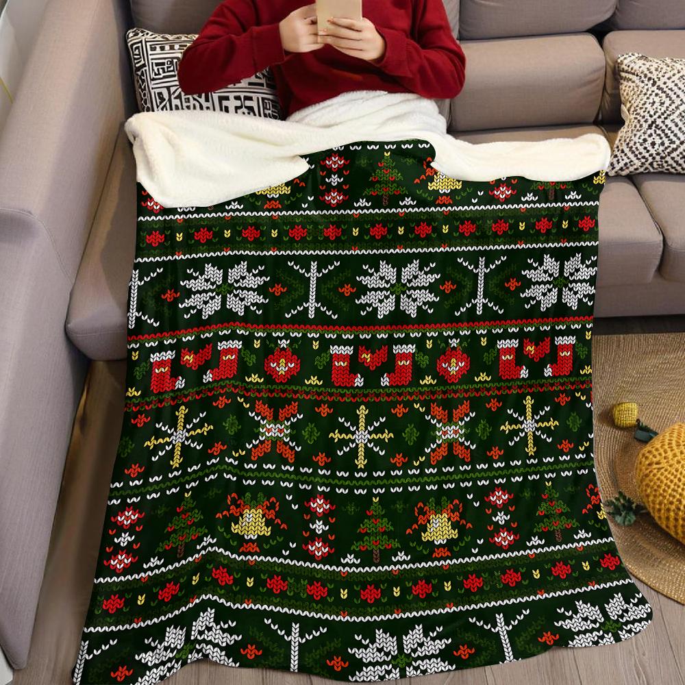 Xmas Knit Stripe Flannel Blanket Warm Soft Halloween Christmas Couch Warm Cozy Decorative Decor Gift For All Season