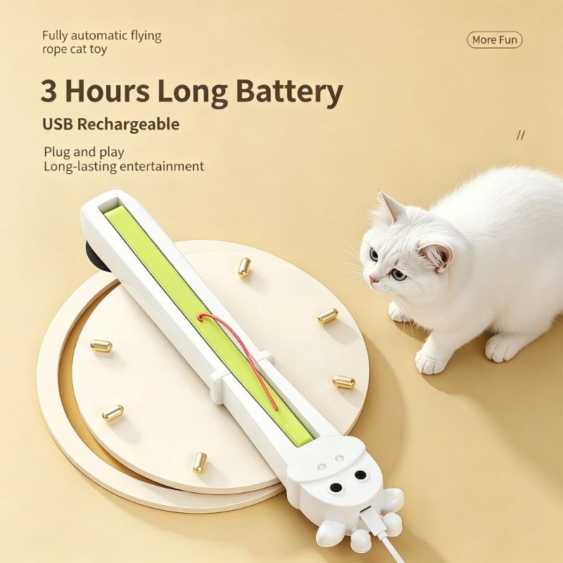 Rechargeable Cord Teaser for Single-Feline and Several-Feline Homes, Automatic Moving Line Device with Flexible Household Positioning