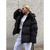 Women's Stand Collar Long Sleeve Detachable Hood Puffer Jacket Loose Fit Streetwear Winter Cotton Coat