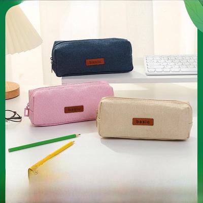 Solid Color Large-Capacity Cotton Pencil Case for Students