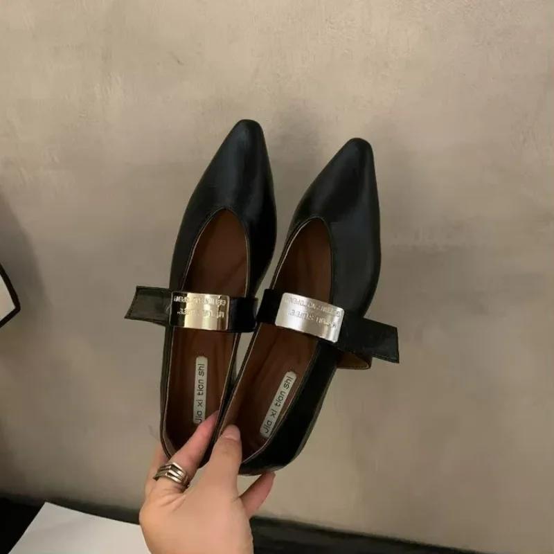 Women's Flat Shoes 2025 Designer Luxury Buckle Women's Punk Pointed Casual Fine Plaid Low-heeled Shoes Mule