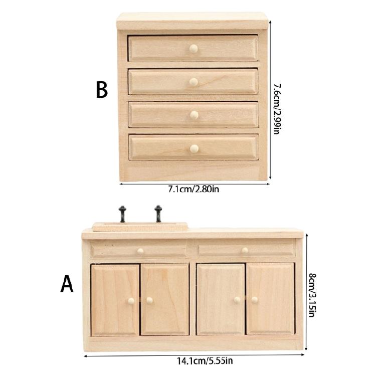 Natural Wood Dollhouses Kitchen Cabinet Miniature Furniture Model Figurine For Realistic Scene Display Arrangement