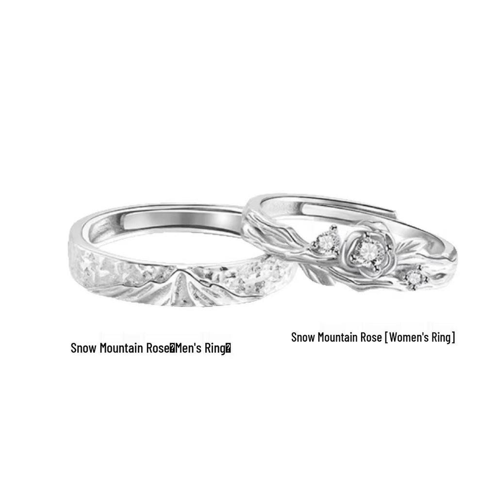 White Copper Snow Mountain Rose Couple Rings: Elegant Wedding Bands for Men and Women - Perfect for Valentine's Day or Birthday Gifts.