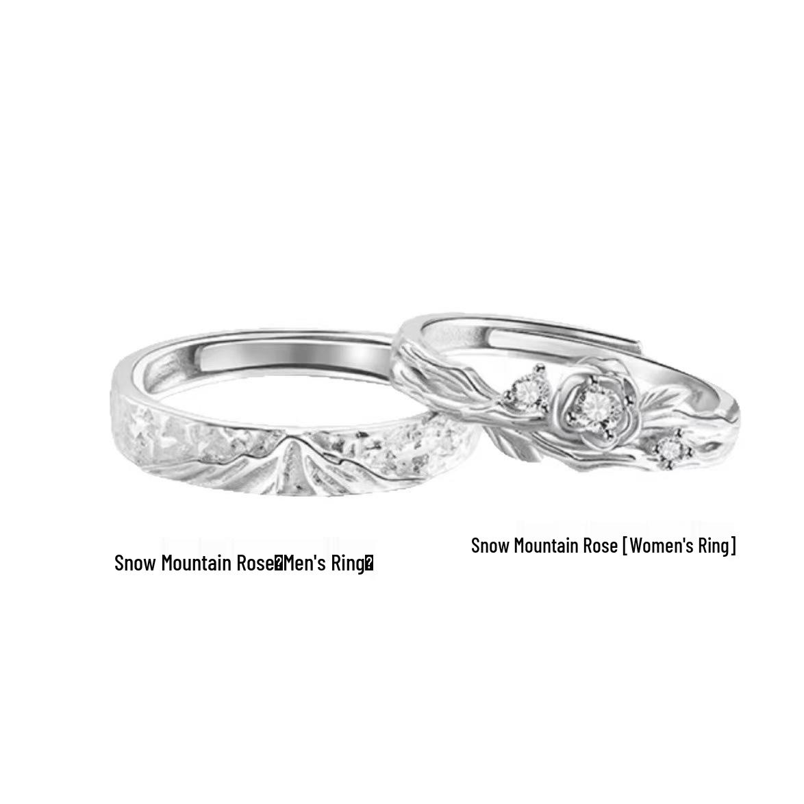 

White Copper Snow Mountain Rose Couple Rings: Elegant Wedding Bands for Men and Women - Perfect for Valentine s Day or Birthday Gifts. Adjustable